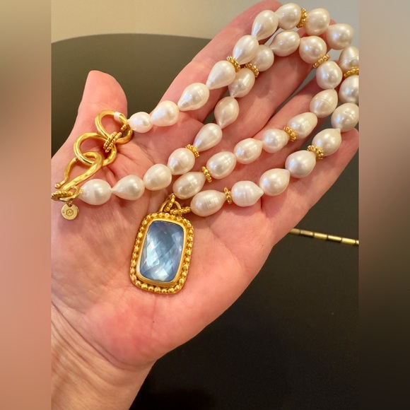 NWT Luxury Summer Authentic Julie Vos Pearl Iridescent Chalcedony Blue Necklace - Picture 12 of 17